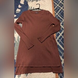 SHEIN Brown Long Sleeve Ribbed Dress